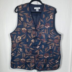 Silk La Rosa Navy Floral Women's Vest with Frog buttons Sz XXL